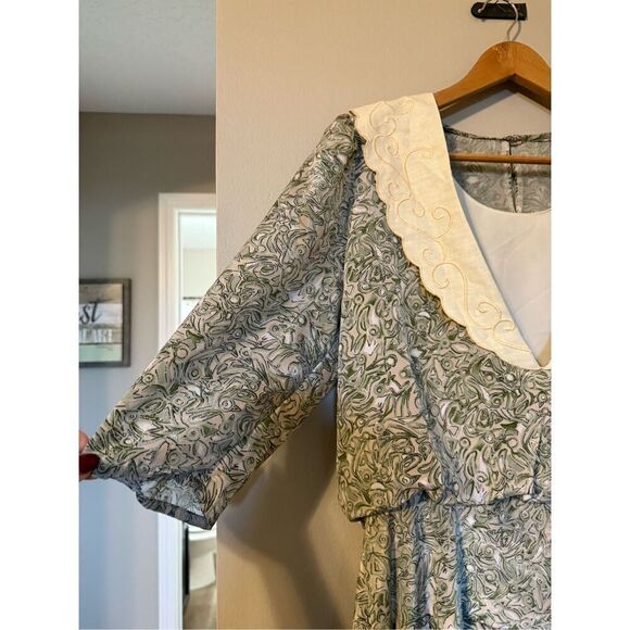 Vintage Positive Influence Size S Collared House Dress Gray Pleated Grannycore - Picture 5 of 15